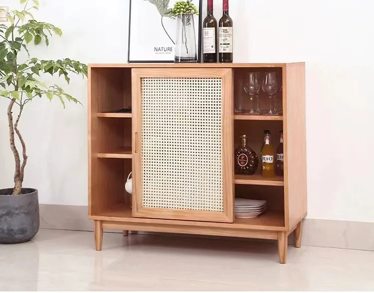 Nordic solid wood rattan dining side cabinet, entrance cabinet, American locker, simple tea cabinet, multi-functiona