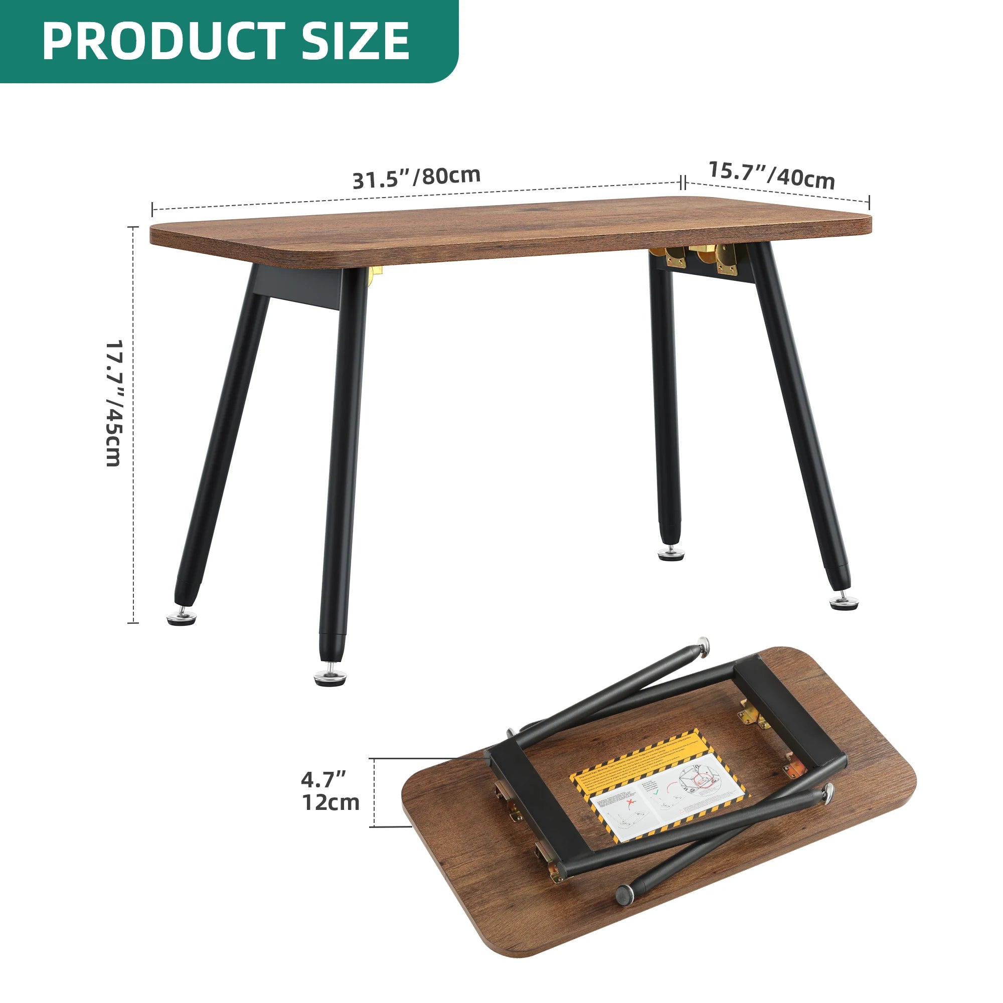 YITAHOME Folding Coffee Table - 80x40x45cm, Portable End Table for Living Room/Bedroom/Office, Walnut (No Assembly)