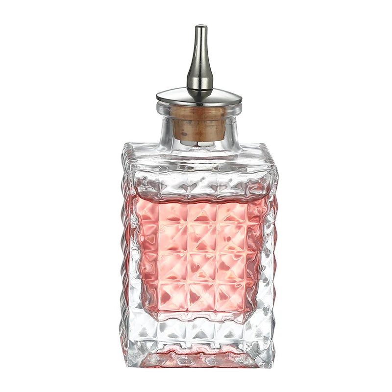 Botella de amargo - Botella de vidrio vintage, botellas decorativas con tapón dosificador, botellas dosificadoras para preparar cócteles, ideal para bartenders.