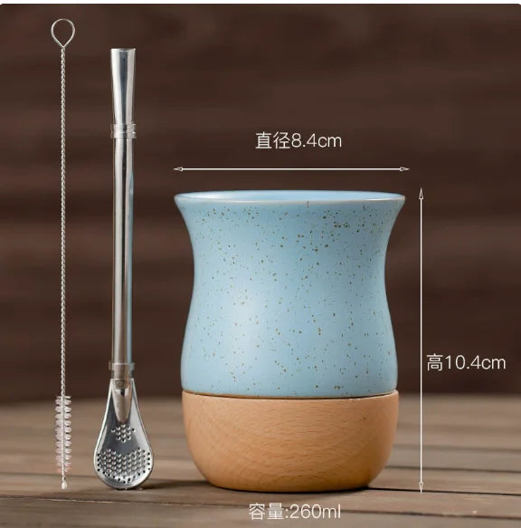 Mate de cerámica anti-quemaduras con pajita de acero inoxidable, taza especial para yerba mate, para el hogar y la oficina.