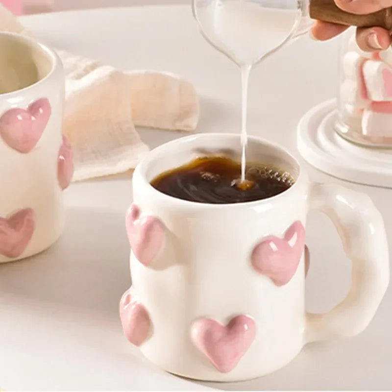 Taza de cerámica rosa con forma de corazón de AhunderJiaz, juego de tazas de café para el hogar, juego de utensilios de cocina, regalo de cumpleaños, decoración del hogar.