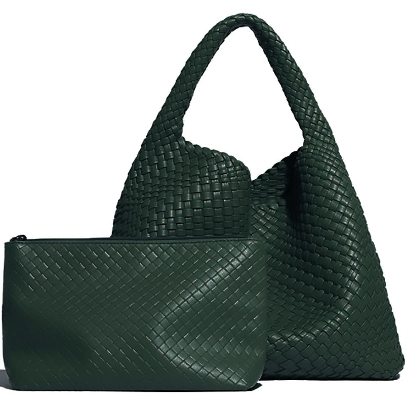 Bolso tote tejido para mujer, bolso de mano grande tejido, bolso de hombro de cuero suave, bolso de compras para el trabajo, bolso tote de playa de verano con monedero