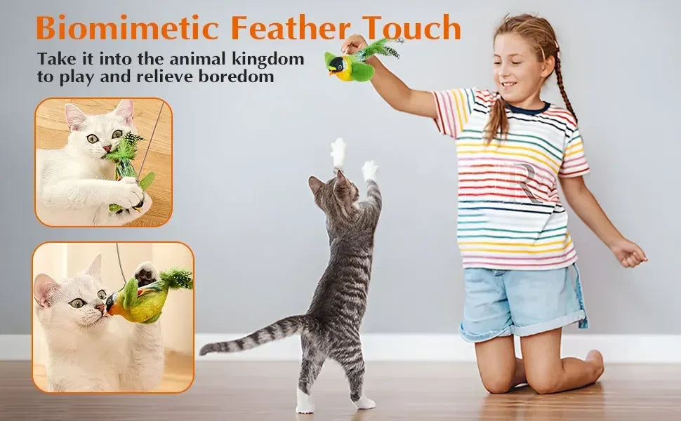 Juguete interactivo de pájaros para interiores para gatos, juguete para perseguir y provocar, juguete con sonido de hierba gatera, juguete divertido para gatos, juguete colgante de pared con forma de pájaros.