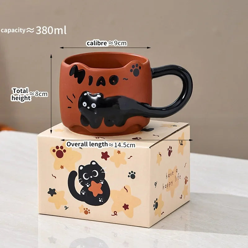 Taza apilable con diseño de gato, taza de café o té con un lindo diseño de dibujos animados, apilable, creativa, adorable, de cerámica, regalo divertido para uso doméstico diario.