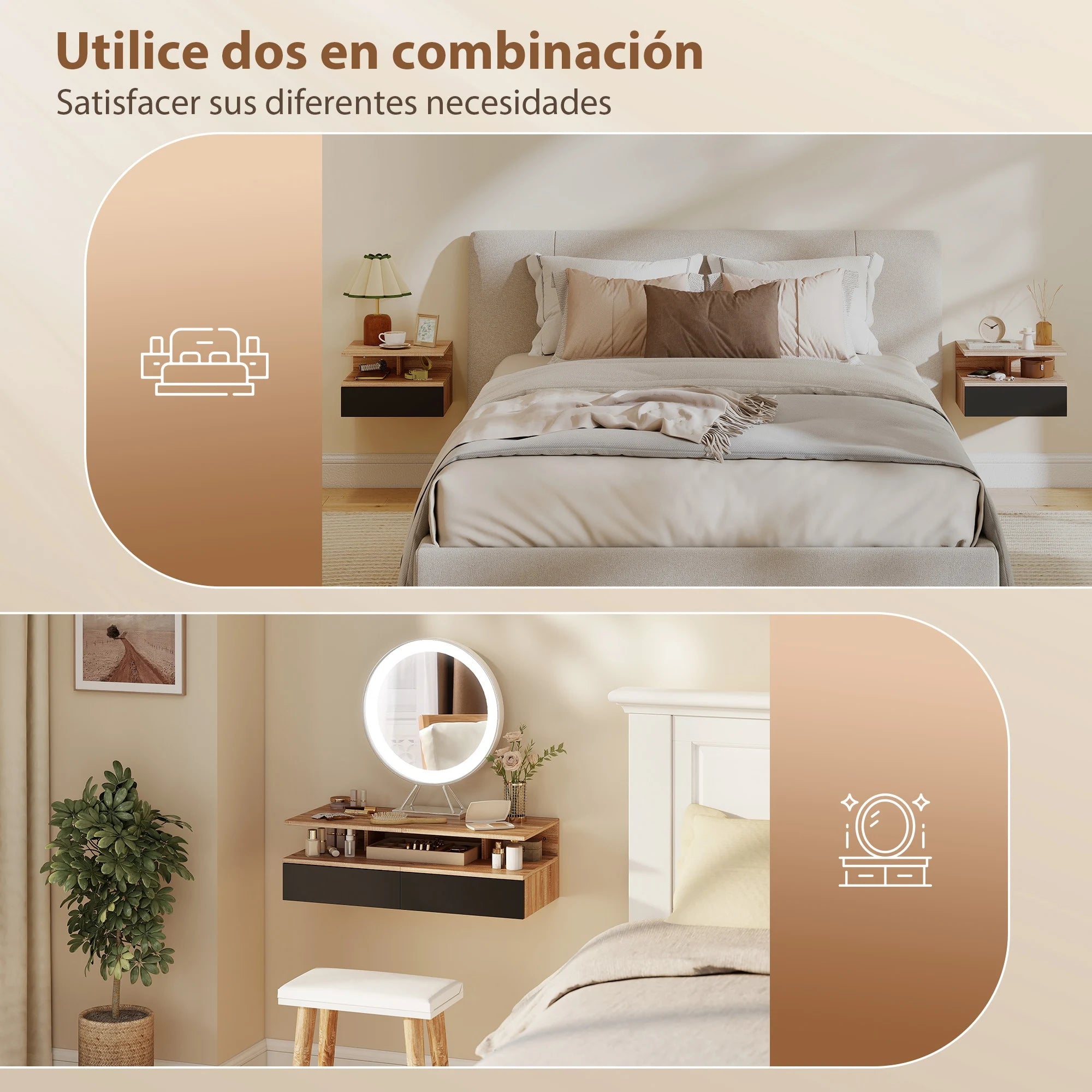 Juego de 2 mesitas de noche flotantes con cajón de Homcom, mesitas de noche para dormitorio, montaje en pared, estilo moderno.