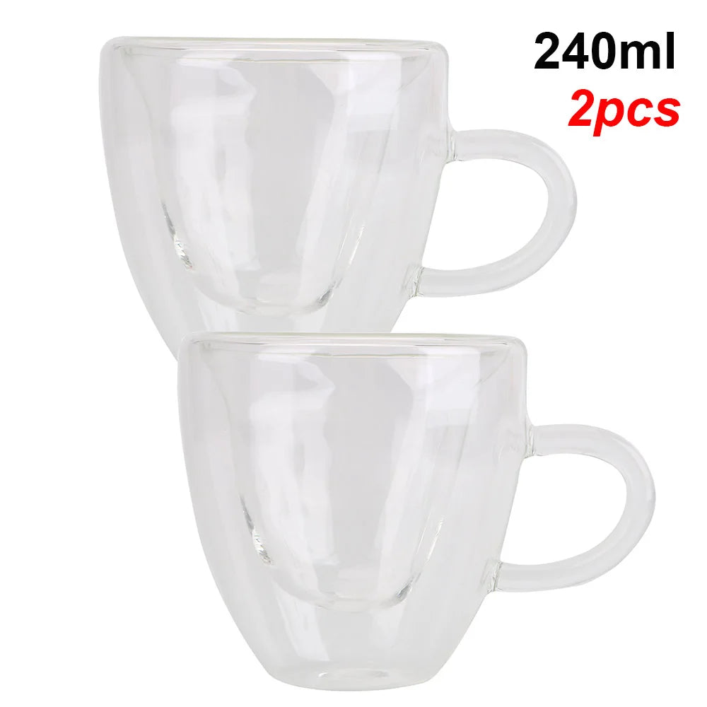 Taza de té/cerveza con forma de corazón de 180 ml/240 ml, taza de zumo/café, taza de regalo, taza de vidrio de doble capa resistente al calor.