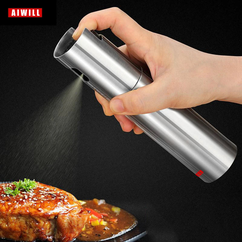 AIWILL Pulverizador de aceite de oliva de acero inoxidable de 100 ml, botella pulverizadora para aceite de cocina, lata de aceite para barbacoa, 1 unidad