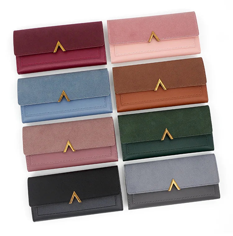 Nueva versión coreana de la cartera de mujer, cartera larga plegable en forma de V con hebilla, monedero de mano y tarjetero.
