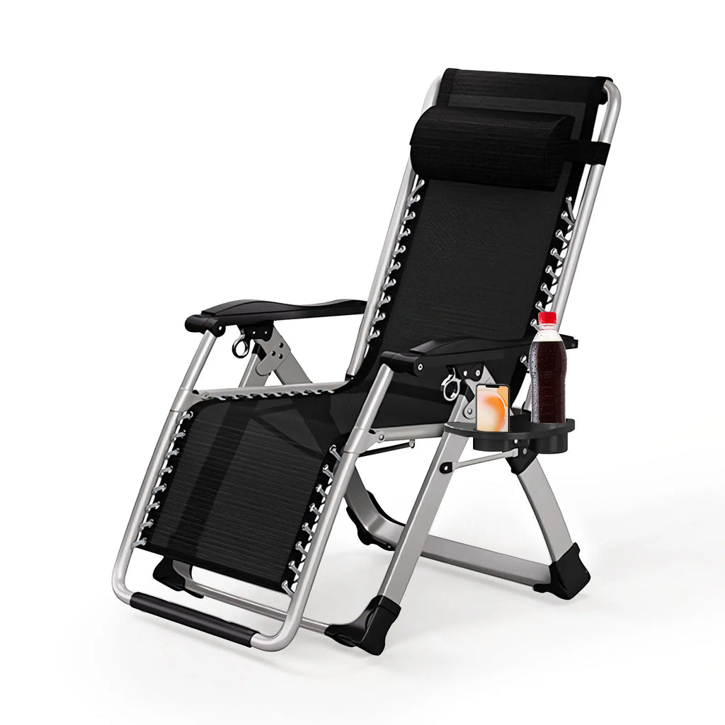 Tumbona plegable para jardín con portavasos y reposacabezas. Silla reclinable plegable para patio con soporte de 150 kg.