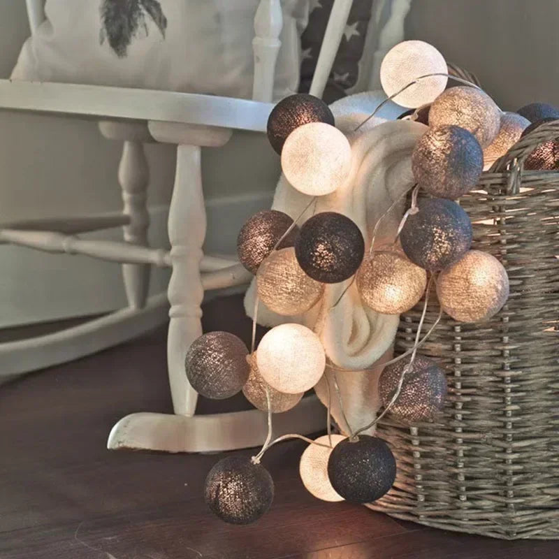 Guirnalda de bolas de algodón de 1,5/3 m, luces colgantes para Navidad, fiestas al aire libre, habitaciones infantiles, camas, luces de hadas, decoraciones para bodas.