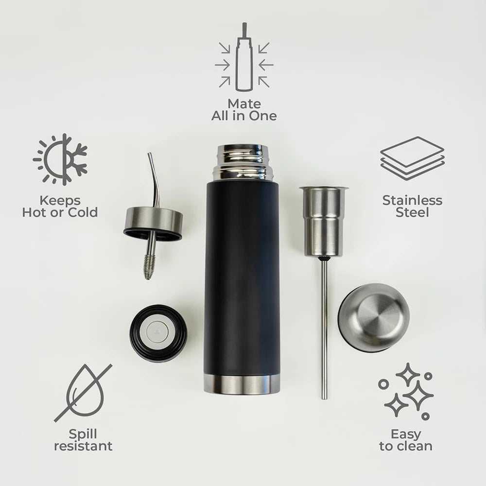NUEVA botella de mate de acero inoxidable autoservicio, vaso térmico para mate 2 en 1 con bombilla incorporada, termo para yerba mate, todo en uno.