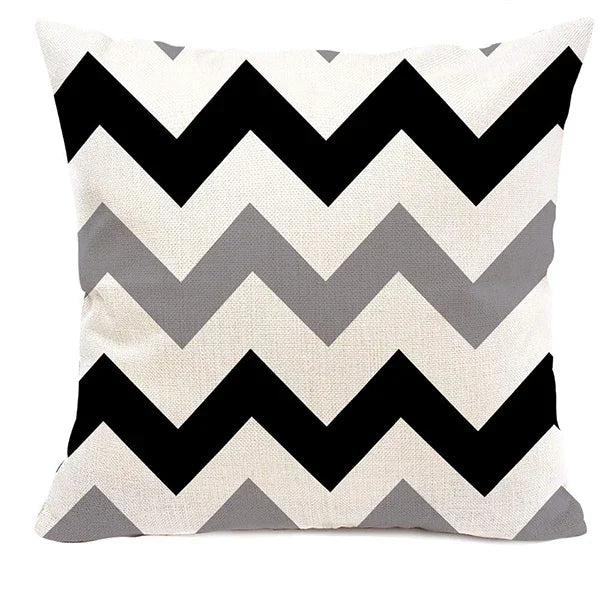 Funda de almohada de lino con estampado geométrico en blanco y negro para sofá o sofá. Decoración para el hogar. Se puede personalizar para ti. Tamaños disponibles: 40x40, 45x45, 50x50 y 60x60.