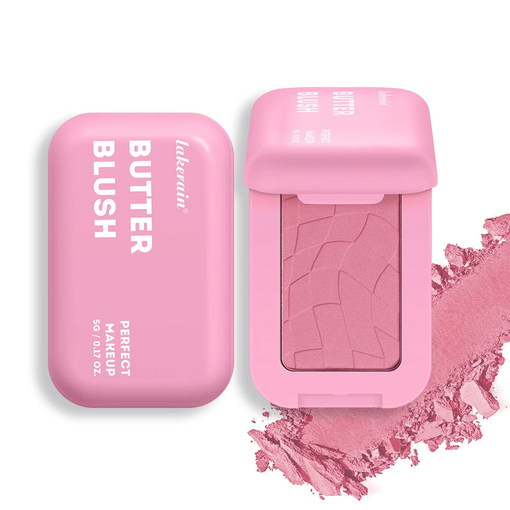 Colorete en polvo profesional de larga duración (12 horas), fórmula vegana. Colorete en polvo rosa crema de la paleta Bar Cosmetics.