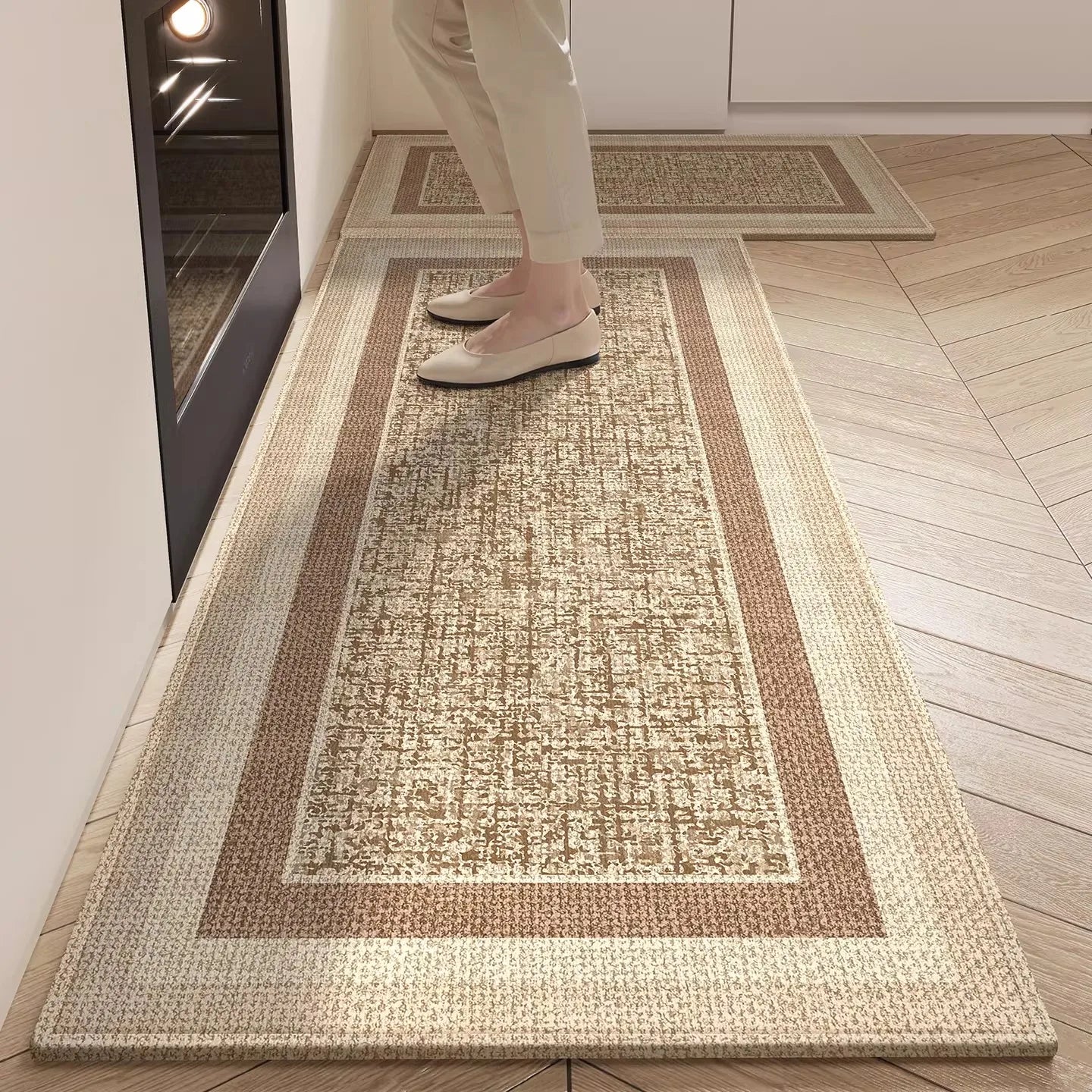 Alfombra de cocina moderna minimalista de alta gama, antideslizante y resistente a las manchas, con bucle cómodo de TPR, ideal para la decoración del hogar.