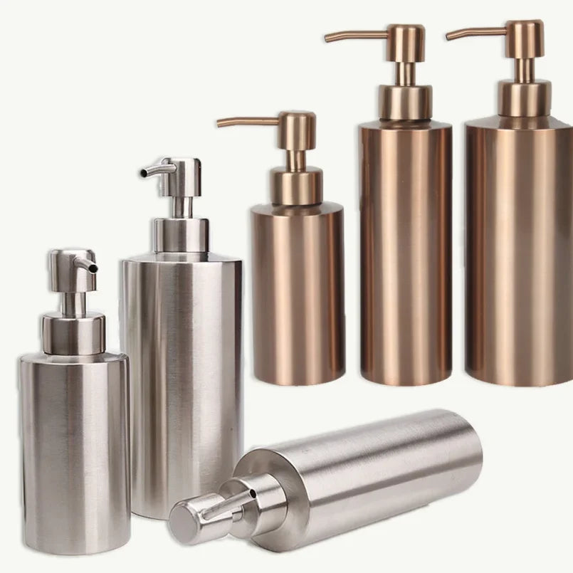 Dispensador de jabón líquido, botella para gel, acero inoxidable 304, plata, oro rosa, bomba para loción, jabón de manos, dispensador para cocina y baño.