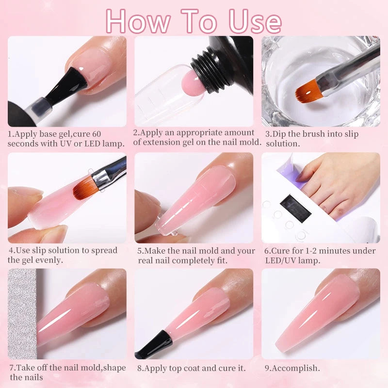 Kit de gel para extensión de uñas LILYCUTE de 15 ml, gel UV, acrílico, blanco, transparente, rosa, esmalte de uñas, lámpara LED, set de manicura para decoración de uñas.