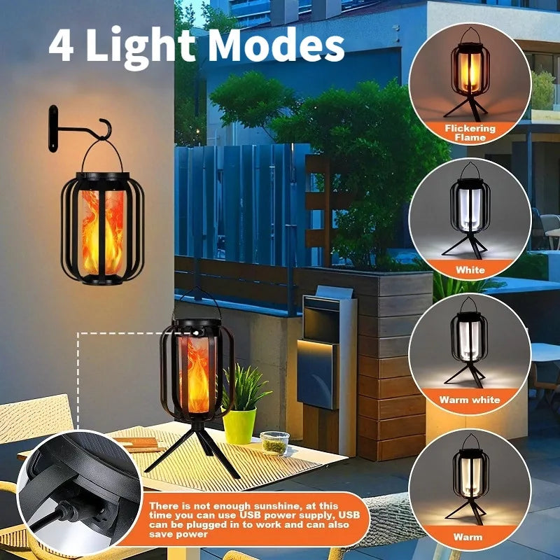 Faroles solares con luz de llama parpadeante, luces solares para jardín, escritorio, camping, impermeables, colgantes, patio y jardín.