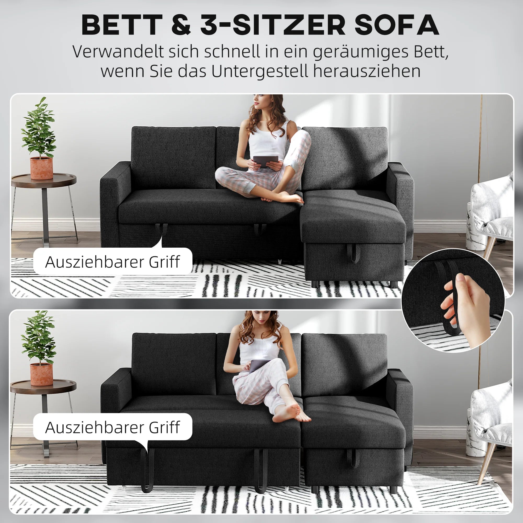 HOMCOM convertible corner sofa sofa 3-seat sofa bed with reversible Meridian