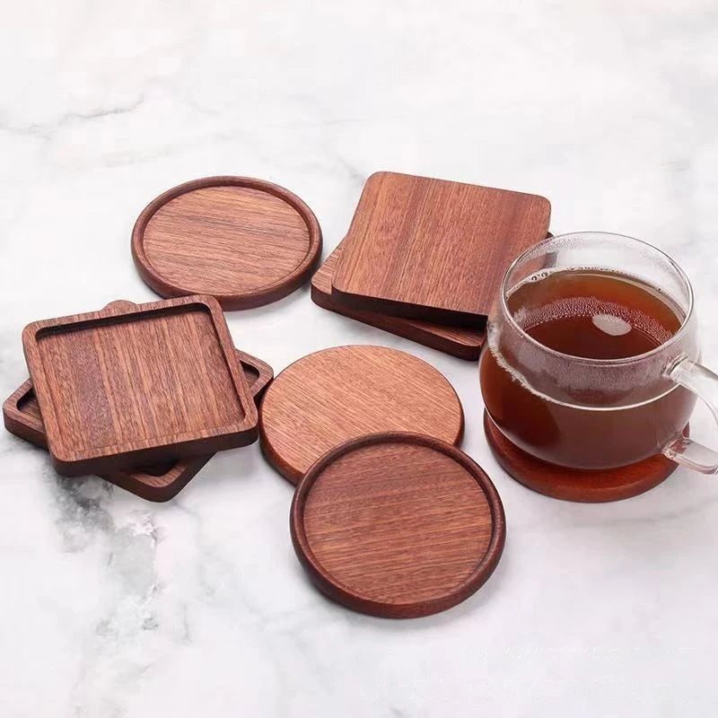 Posavasos de madera de nogal de 8,8 cm para vasos y tazas, salvamanteles redondos y cuadrados de madera, resistentes, para té y café.