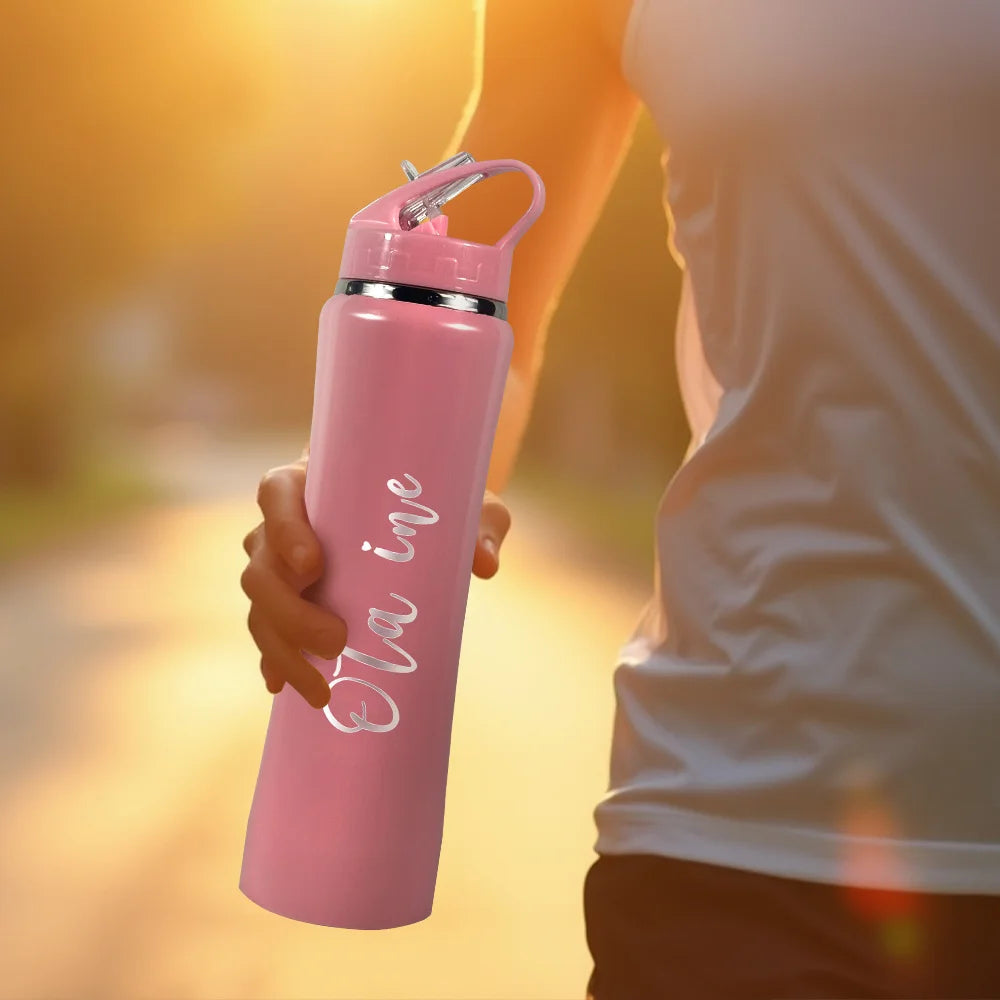 Botella de agua personalizada de acero inoxidable con aislamiento térmico y pajita - Botella grabada para fitness/ciclismo, regalo perfecto para hombres y mujeres.
