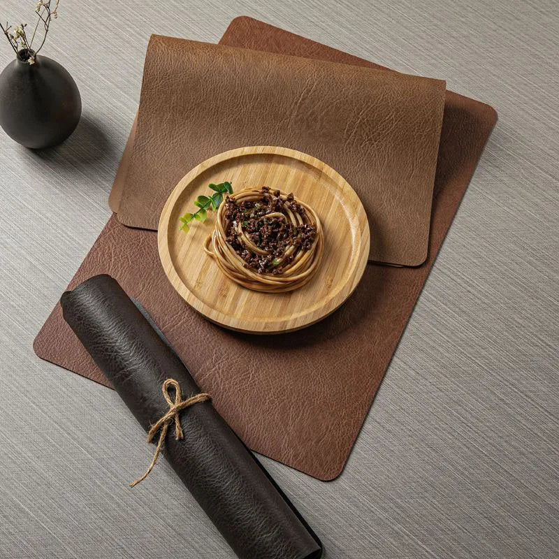 Manteles individuales de cuero de doble cara para cocina, manteles individuales resistentes al calor para mesa de comedor, posavasos, escurridor de platos