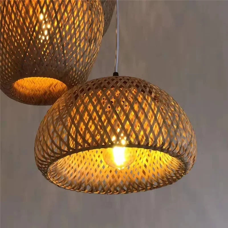 Lámpara colgante de techo de ratán, mimbre, bambú y madera, lámpara de araña colgante tejida a mano, decoración para el hogar, sala de estar y dormitorio.