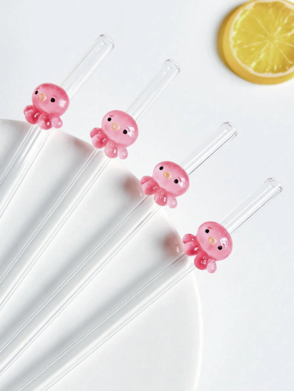 Juego de 1/2/5 pajitas de vidrio reutilizables con forma de pulpo, pajitas transparentes y flexibles para cócteles, regalo perfecto para las fiestas.