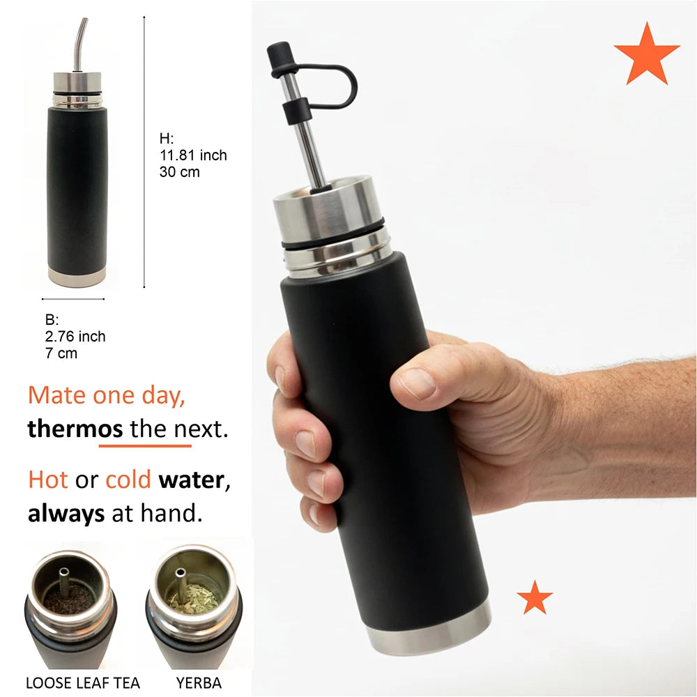 NUEVA botella de mate de acero inoxidable autoservicio, vaso térmico para mate 2 en 1 con bombilla incorporada, termo para yerba mate, todo en uno.