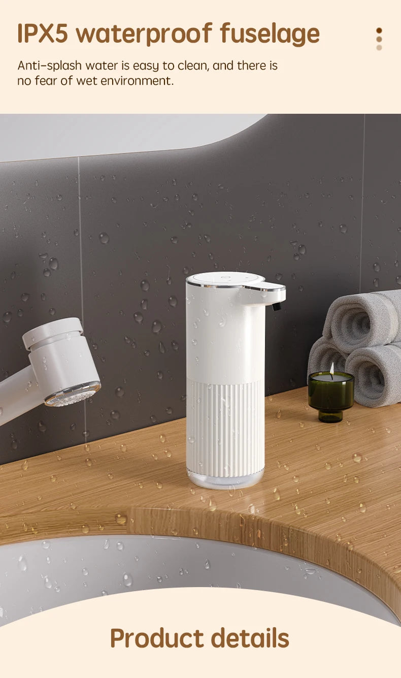 Dispensador automático de jabón HQ, accesorios de baño, dispensador automático de jabón líquido de 360 ml, tipo C, color blanco, 4 niveles de jabón en espuma.