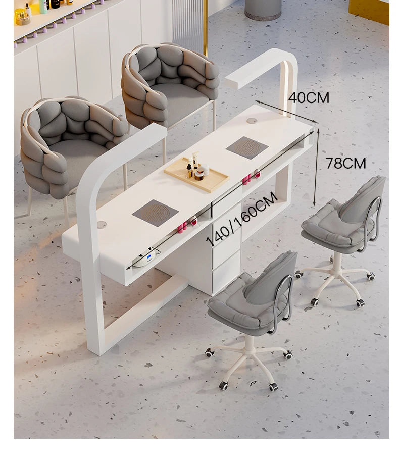 Cream Dust Collector Manicure Table With Lamp French Beauty Storage Nail Table Minimalist Aesthetic Table Ongle Salon Furniture