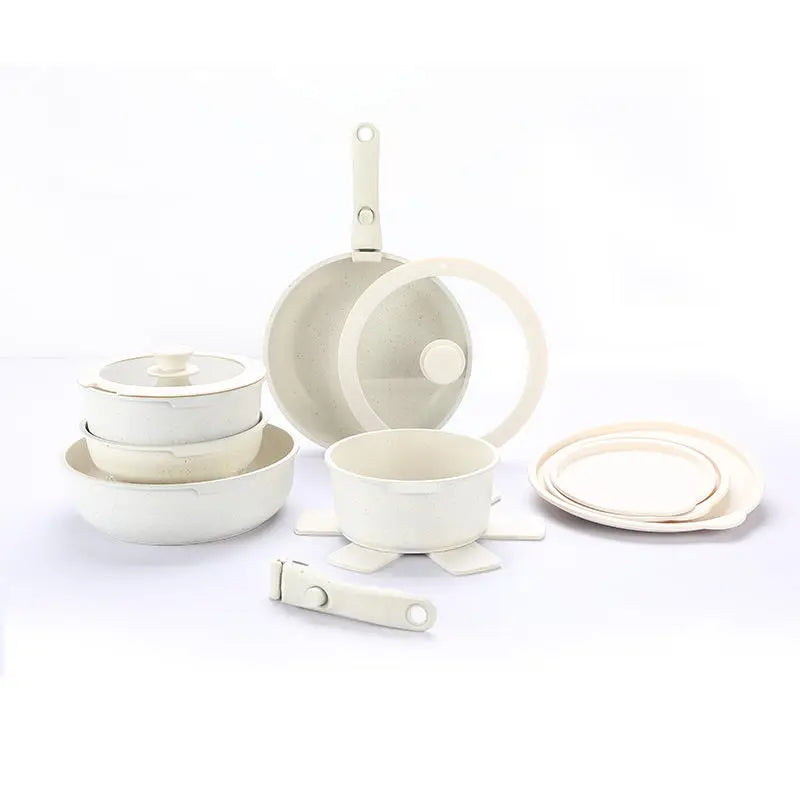 Juego de utensilios de cocina antiadherentes Donnor de 17 piezas con mango extraíble, fabricados en aluminio fundido a presión y compatibles con inducción.