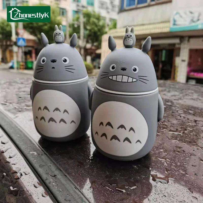 Botella de agua de vidrio con forma de Totoro de dibujos animados Kawaii para niños, a prueba de fugas, para gimnasio, viajes y deportes al aire libre.