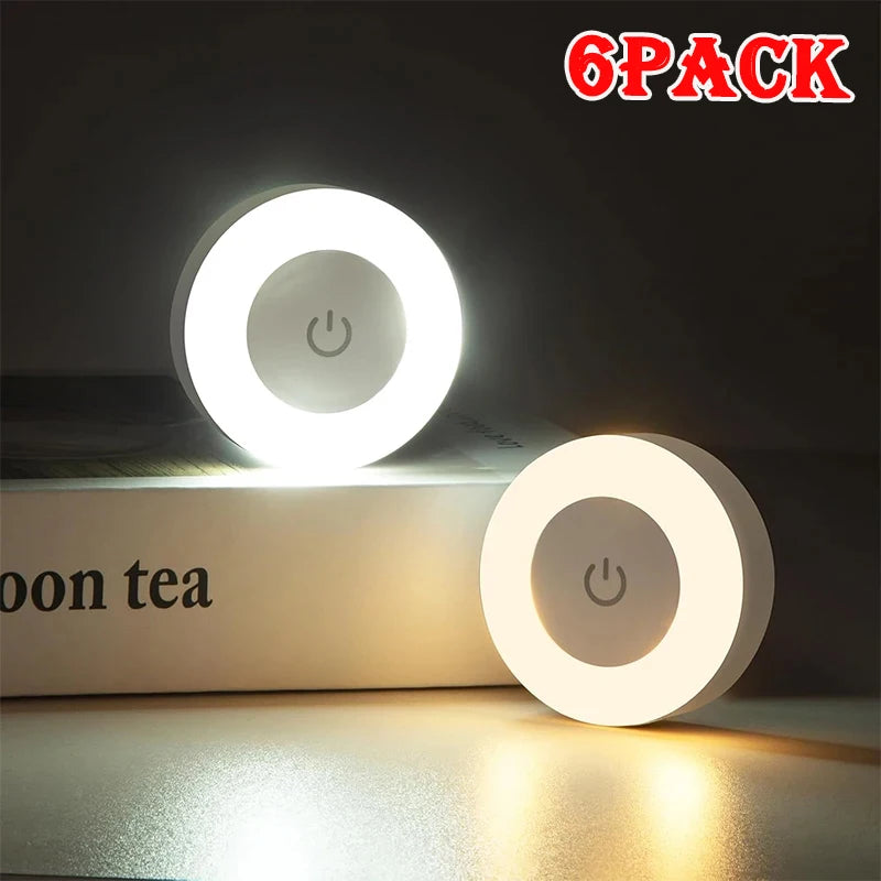 1-6 unidades de luces nocturnas LED de bajo consumo con sensor táctil, 3 colores, regulables, recargables por USB, magnéticas, para habitación, pasillo o dormitorio.