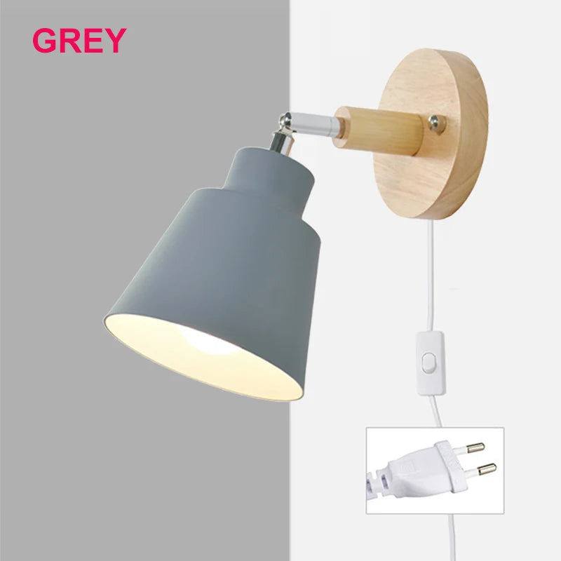 Aplique de pared nórdico para interiores, bricolaje, E27, madera, 6 colores, enchufe EU/UL, 350°, lámparas de pared para sala de estar, dormitorio, pasillo, apliques.