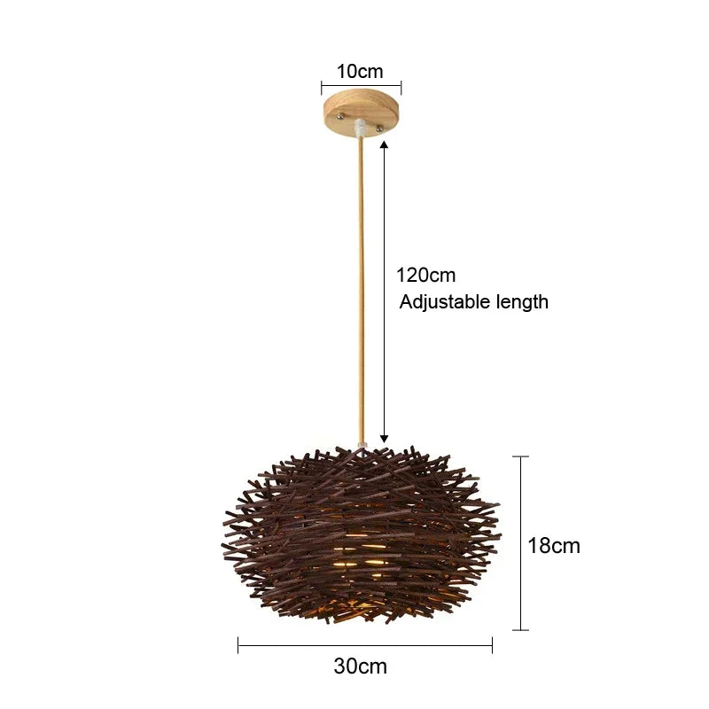 Lámpara colgante de techo de ratán, mimbre, bambú y madera, lámpara de araña colgante tejida a mano, decoración para el hogar, sala de estar y dormitorio.