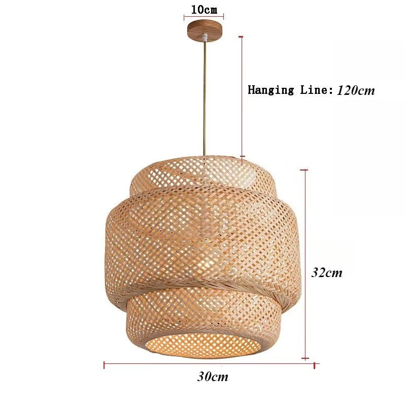 Lámpara colgante de techo de ratán, mimbre, bambú y madera, lámpara de araña colgante tejida a mano, decoración para el hogar, sala de estar y dormitorio.
