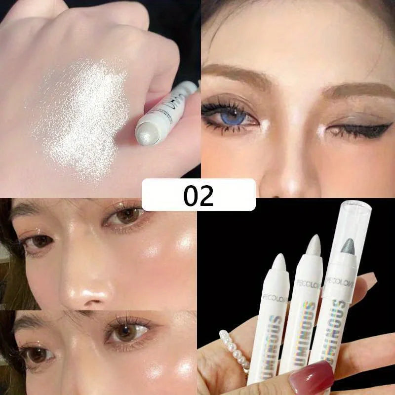 Lápiz iluminador, de larga duración, resistente al agua, delineador de ojos blanco plateado con brillo nacarado mate y suave.