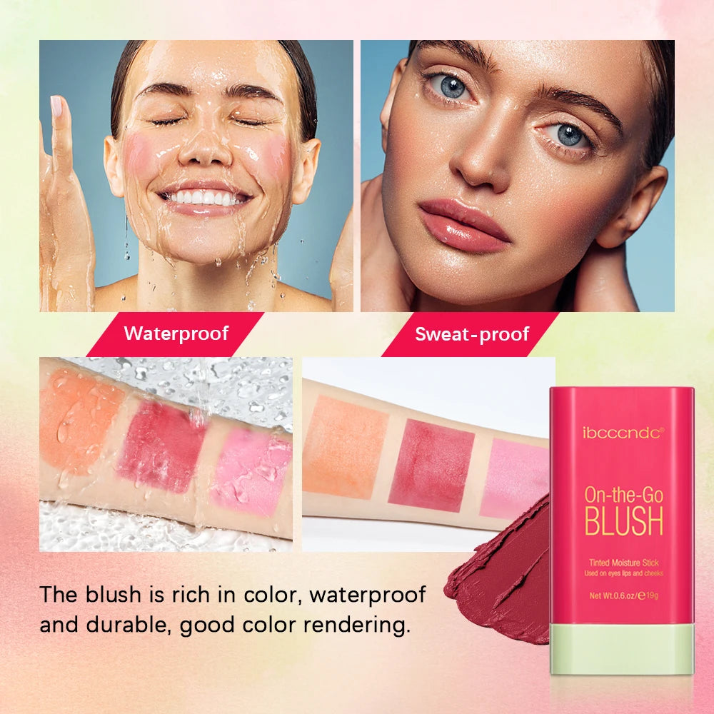 Colorete en barra funcional de fácil aplicación, colorete en crema, resistente al agua, de alta reproducción cromática, iluminador del tono de piel.