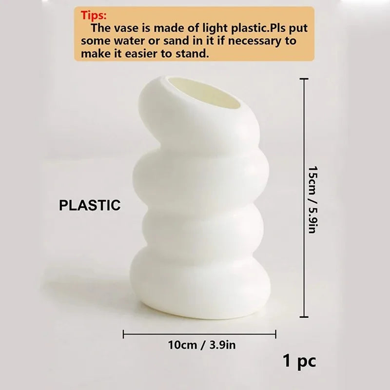 1 jarrón blanco de plástico en espiral, estilo nórdico, creativo, para arreglos florales, ideal para la decoración del hogar, la cocina, el salón y el dormitorio.