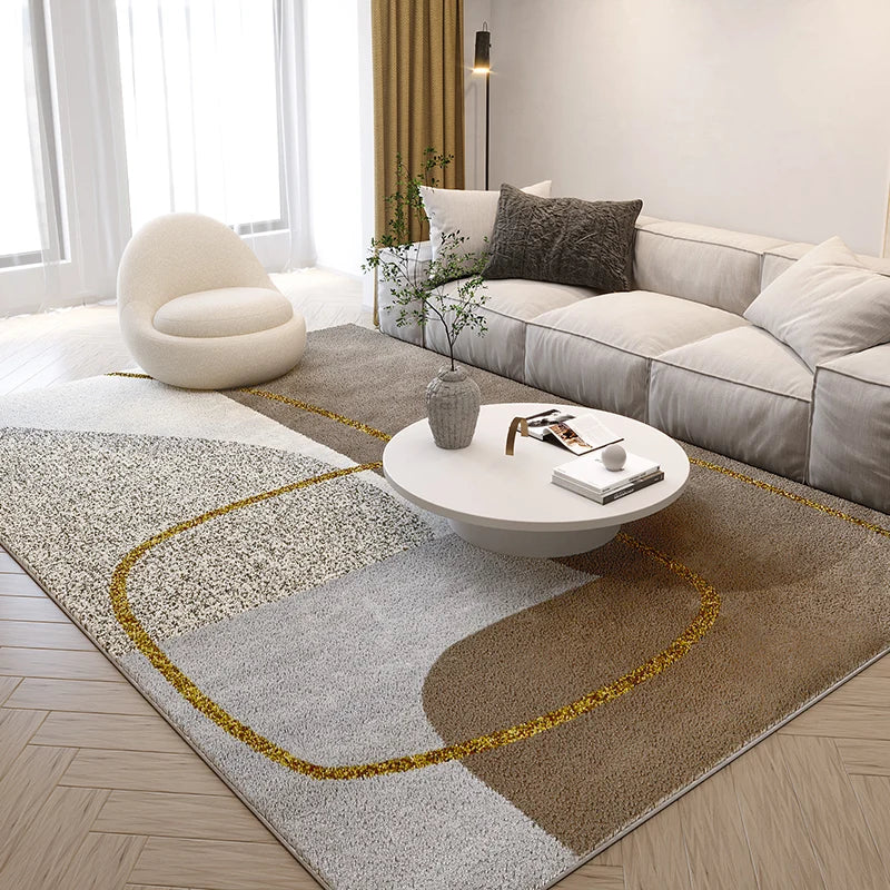 Alfombra de felpa de estilo nórdico para sala de estar, con diseño de arte abstracto, ideal para dormitorio. Alfombra suave de líneas sencillas y gruesa para el hogar.