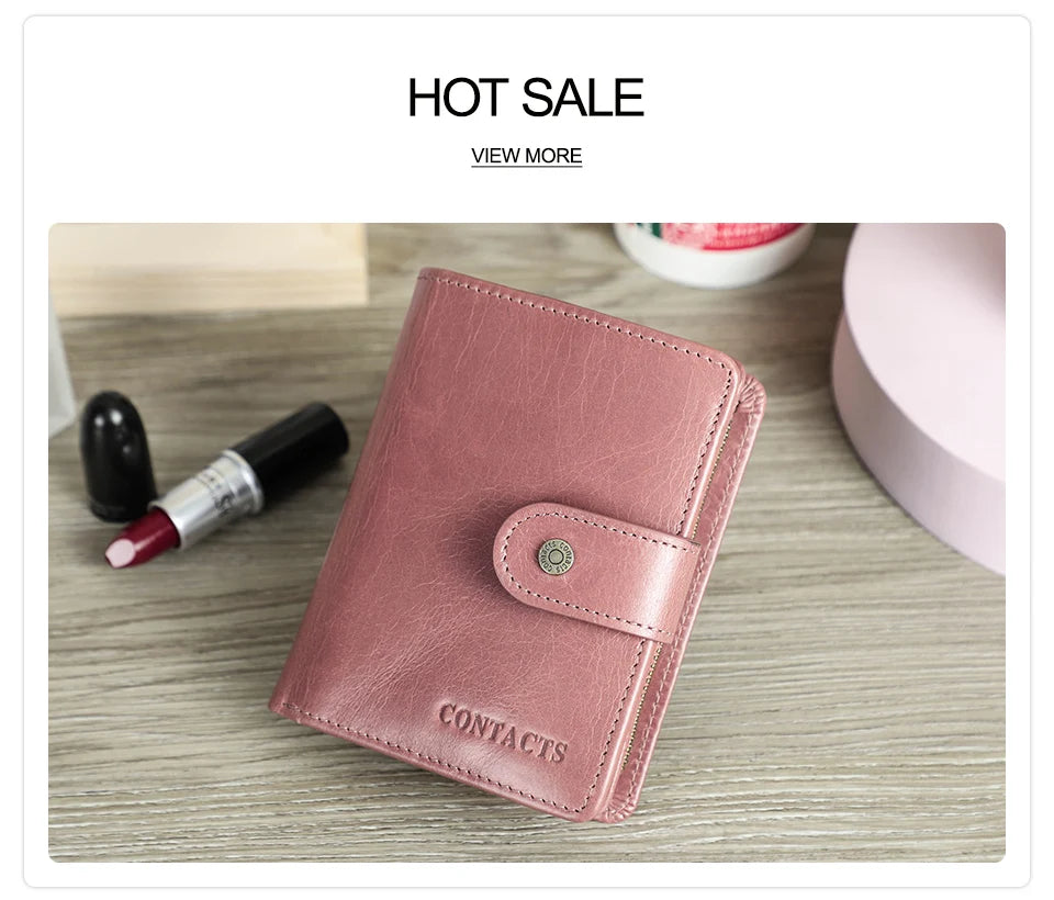 Carteras de cuero genuino Contact'S para mujer y hombre, cartera corta pequeña con bloqueo RFID, tarjetero, monedero rojo para mujer