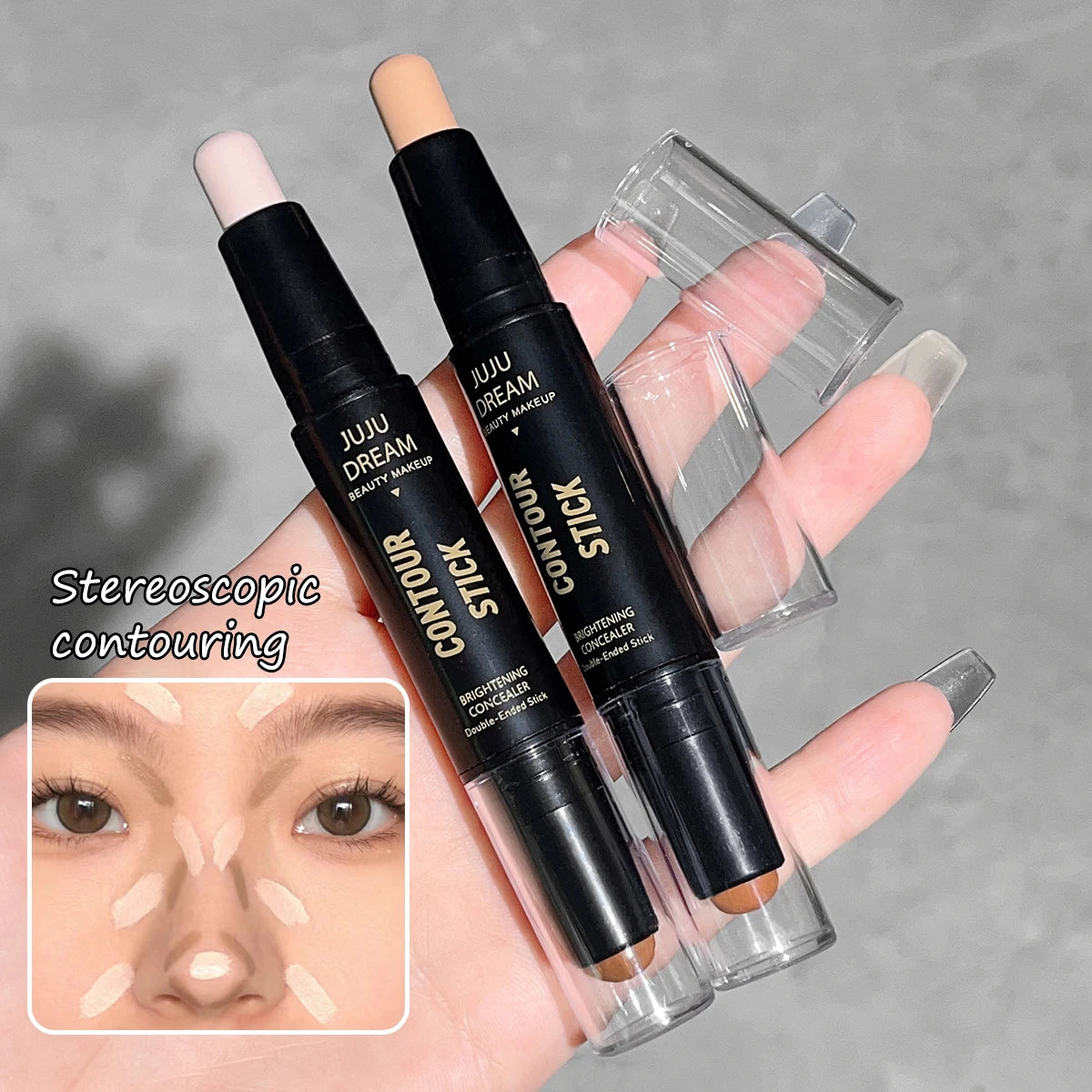 Barra de contorno de doble punta, base de maquillaje facial, corrector, ojeras de larga duración, corrector de contorno, maquillaje
