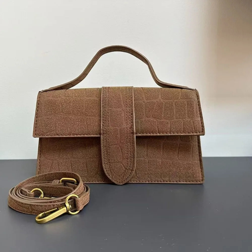 Bolso de mano para mujer de 24"Ja 2026, nuevo, de microfibra esmerilada con relieve, bandolera individual.