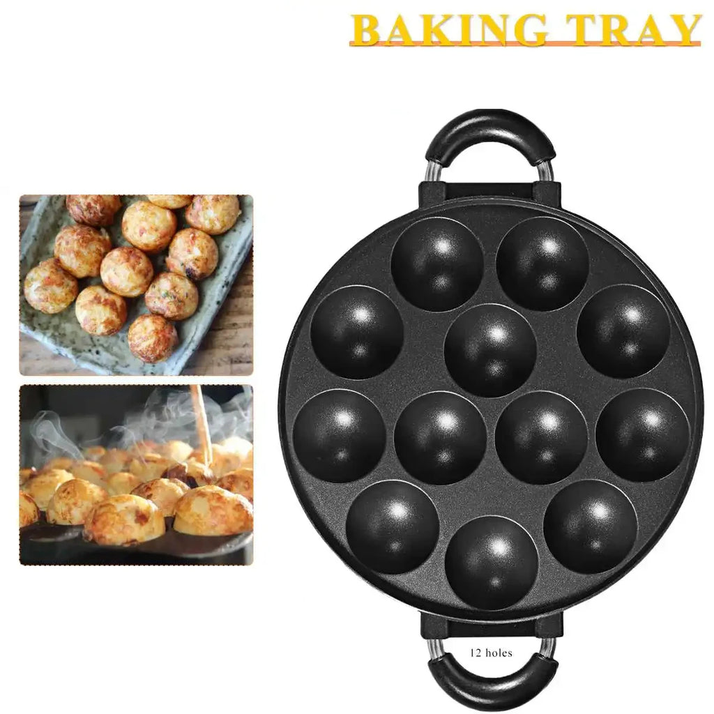 Sartén para takoyaki con 12 moldes, sartén antiadherente de aleación de aluminio para hacer takoyaki, ideal para preparar bolas de pulpo y panqueques.