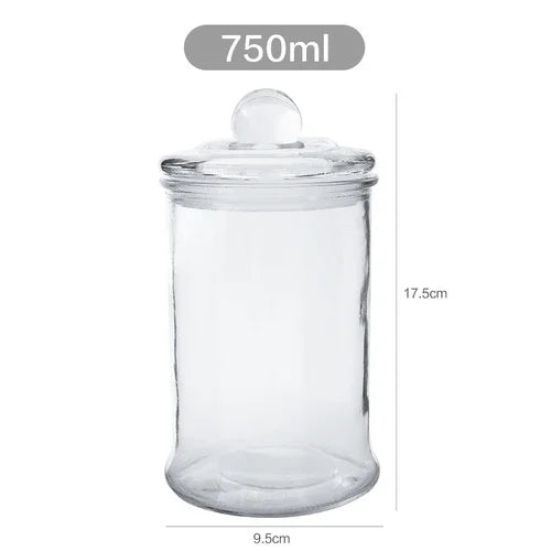 Tarros de almacenamiento de vidrio transparentes minimalistas con tapa, ideales para té, dulces, decoración de escritorio o como dispensador de cereales.