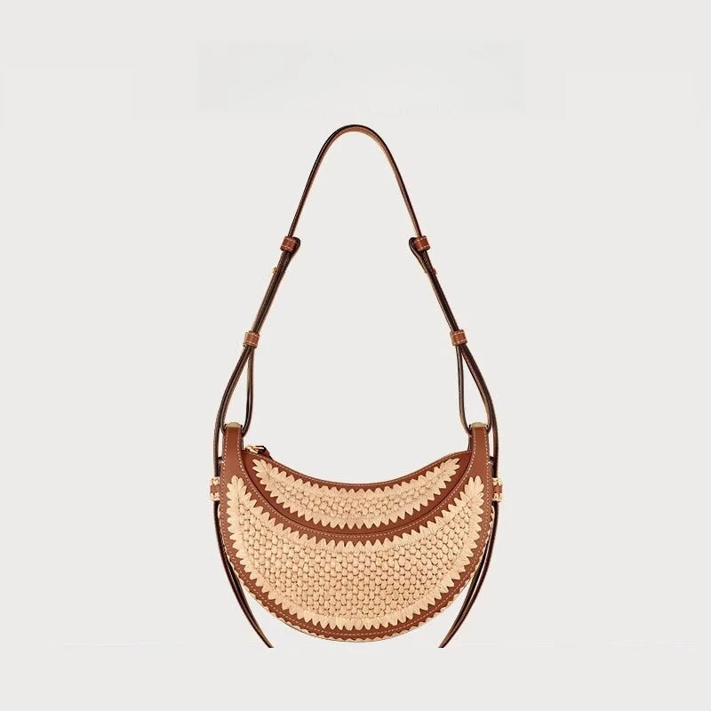 Bolso tote tejido para mujer, bolso de playa de paja de gran capacidad, bolso de hombro sencillo e informal para el verano.