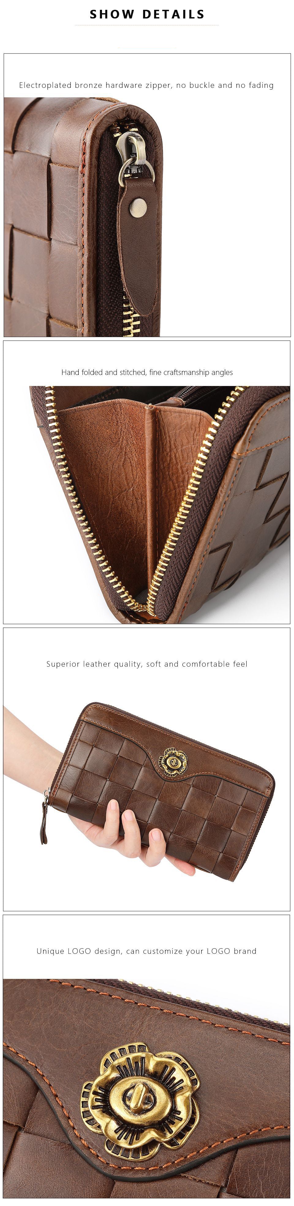 Nueva cartera larga de moda para mujer, cartera de piel de vaca para mujer, bolso de mujer a cuadros, bolso de mano casual para mujer