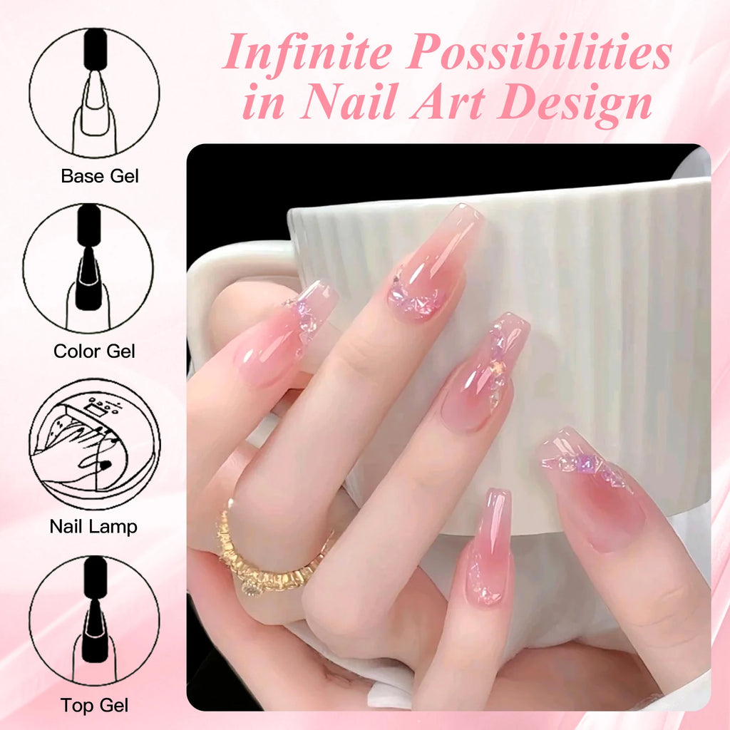 Set de 8 esmaltes de uñas en gel nude con caja, color translúcido, semipermanente, de fácil remoción, para uñas, con luz UV y LED. Suministros para manicura.
