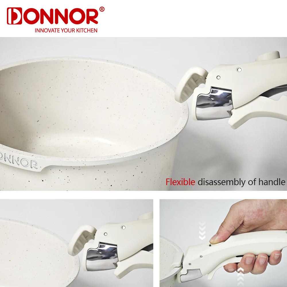 Juego de utensilios de cocina antiadherentes Donnor de 17 piezas con mango extraíble, fabricados en aluminio fundido a presión y compatibles con inducción.