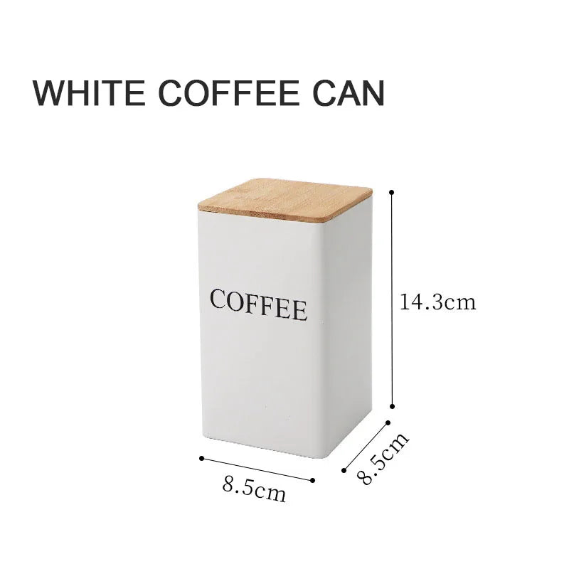 Recipiente para granos de café con tapa de bambú, estilo sencillo, tarros de metal para té, café y azúcar, lata de té, utensilios de cocina.